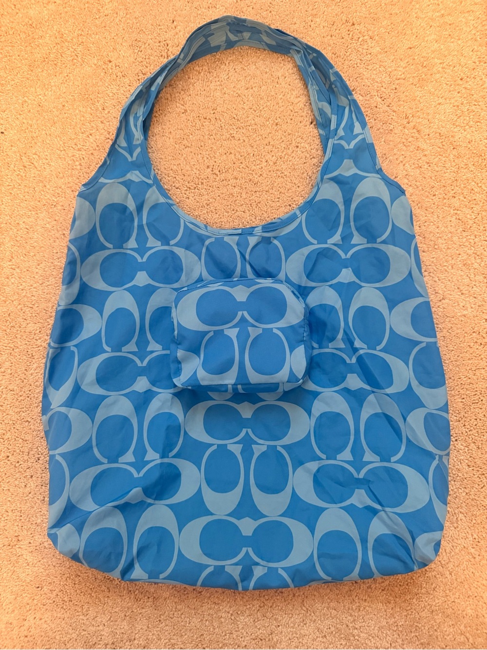 Coach Blue Signature Pattern Packable Tote Bag